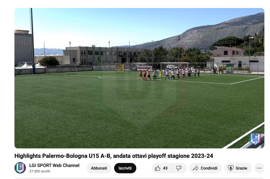 Pagina YouTube con gli highlights di una gara del settore giovanile