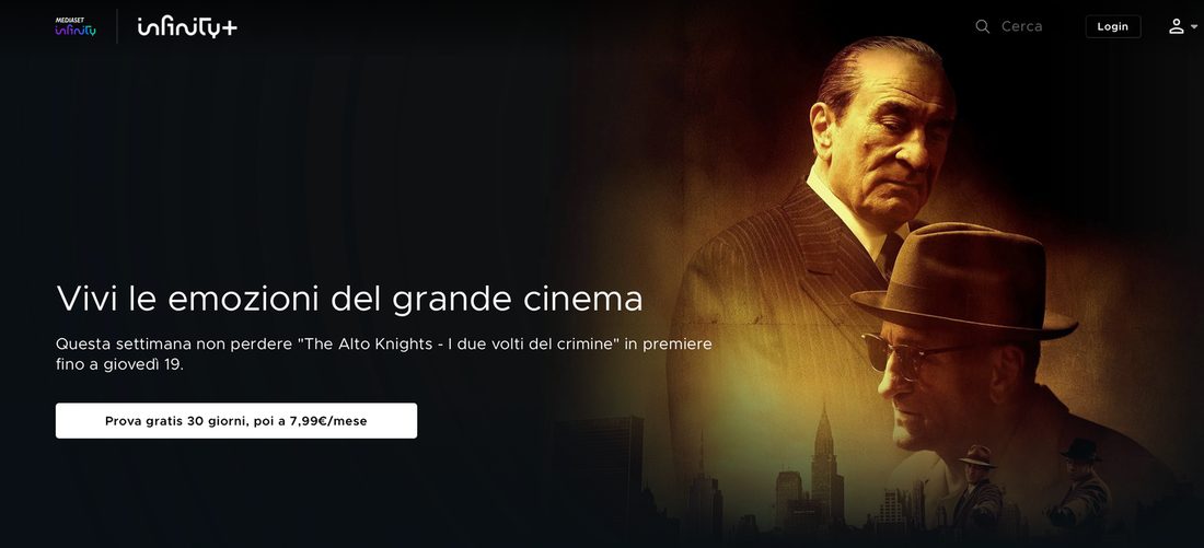 Schermata della piattaforma di streaming Infinity+