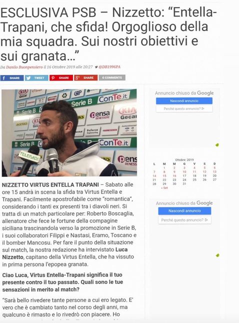 Pagina web con un’intervista esclusiva a un calciatore di Serie B